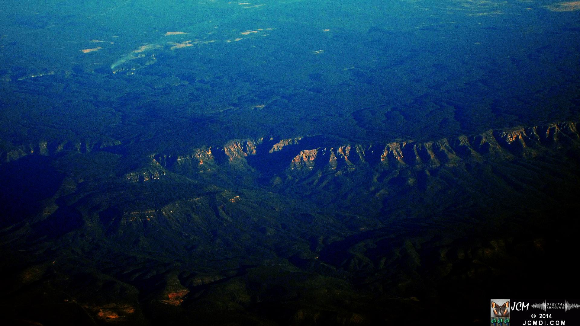 Aerial view of plateau and cliffs from 34000 feet